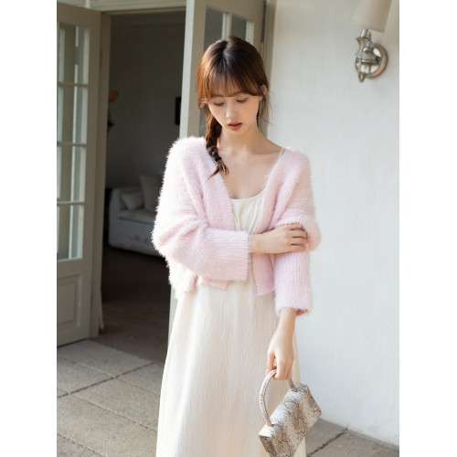粉色水貂絨長袖開衫毛衣女秋季溫柔風軟糯慵懶寬松短款針織衫外套 粉色水貂絨長袖開衫毛衣女秋季溫柔風軟糯慵懶寬松短款針織衫外套