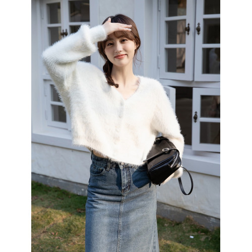 粉色水貂絨長袖開衫毛衣女秋季溫柔風軟糯慵懶寬松短款針織衫外套 粉色水貂絨長袖開衫毛衣女秋季溫柔風軟糯慵懶寬松短款針織衫外套