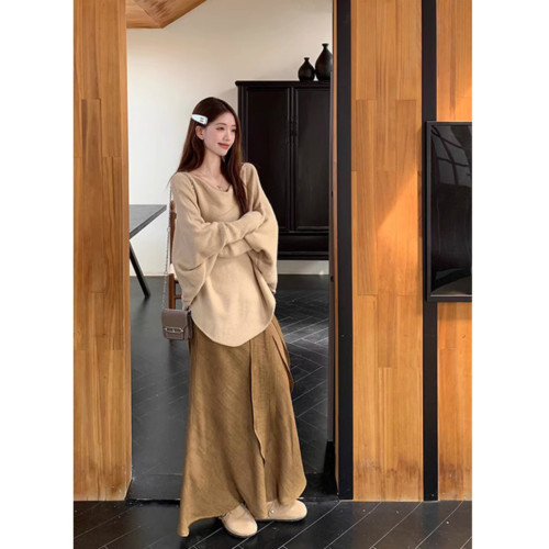 不規則一字肩復古慵懶風針織衫2025早秋新款上衣軟糯蝙蝠袖毛衣女 不規則一字肩復古慵懶風針織衫2025早秋新款上衣軟糯蝙蝠袖毛衣女