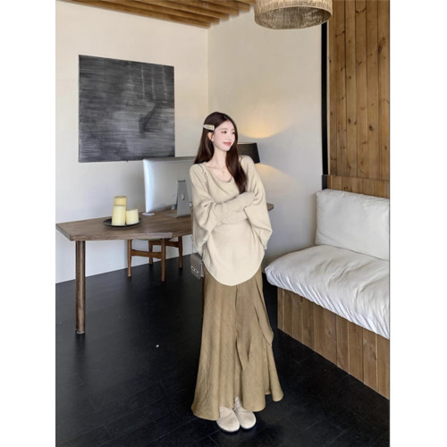 不規則一字肩復古慵懶風針織衫2025早秋新款上衣軟糯蝙蝠袖毛衣女 不規則一字肩復古慵懶風針織衫2025早秋新款上衣軟糯蝙蝠袖毛衣女