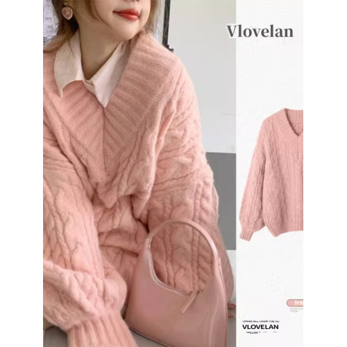 秋冬新款奶fufu軟糯風日系慵懶復古麻花套頭毛衣女寬松外穿針織衫 秋冬新款奶fufu軟糯風日系慵懶復古麻花套頭毛衣女寬松外穿針織衫