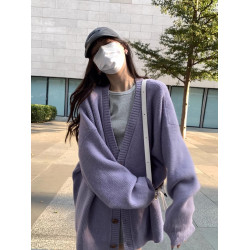 慵懶風單排釦針織開衫2025秋冬新款寬松韓版中長款毛衣外套上衣女