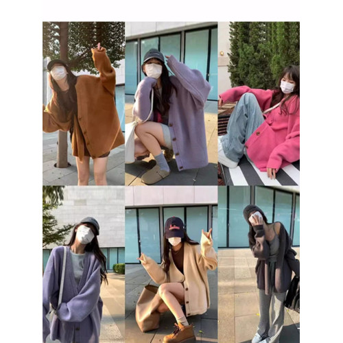 慵懶風單排釦針織開衫2025秋冬新款寬松韓版中長款毛衣外套上衣女 慵懶風單排釦針織開衫2025秋冬新款寬松韓版中長款毛衣外套上衣女