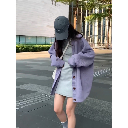 慵懶風單排釦針織開衫2025秋冬新款寬松韓版中長款毛衣外套上衣女 慵懶風單排釦針織開衫2025秋冬新款寬松韓版中長款毛衣外套上衣女