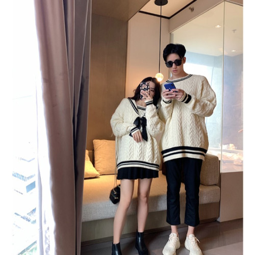 情侶裝冬季情侶款毛衣女2024新款寬松韓版日系學院風春秋慵懶風男 情侶裝冬季情侶款毛衣女2024新款寬松韓版日系學院風春秋慵懶風男