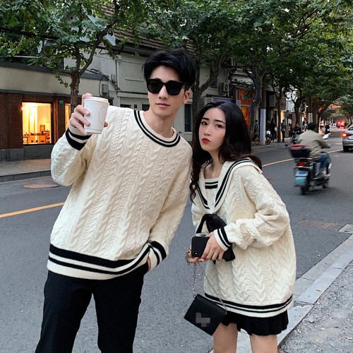 情侶裝冬季情侶款毛衣女2024新款寬松韓版日系學院風春秋慵懶風男 情侶裝冬季情侶款毛衣女2024新款寬松韓版日系學院風春秋慵懶風男