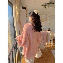 秋冬軟糯溫柔慵懶風粉色內搭針織V領毛衣寬松2024新款加厚上衣女