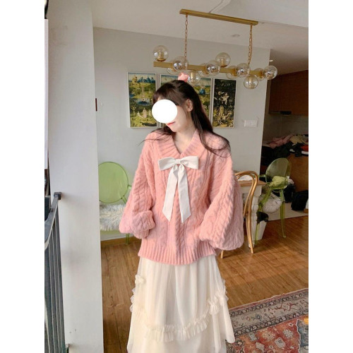 秋冬軟糯溫柔慵懶風粉色內搭針織V領毛衣寬松2024新款加厚上衣女 秋冬軟糯溫柔慵懶風粉色內搭針織V領毛衣寬松2024新款加厚上衣女