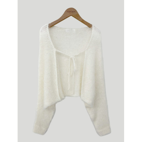 韓國chic秋季溫柔慵懶仿貂毛蝙蝠袖短款披肩外套設計系帶長袖開衫 韓國chic秋季溫柔慵懶仿貂毛蝙蝠袖短款披肩外套設計系帶長袖開衫