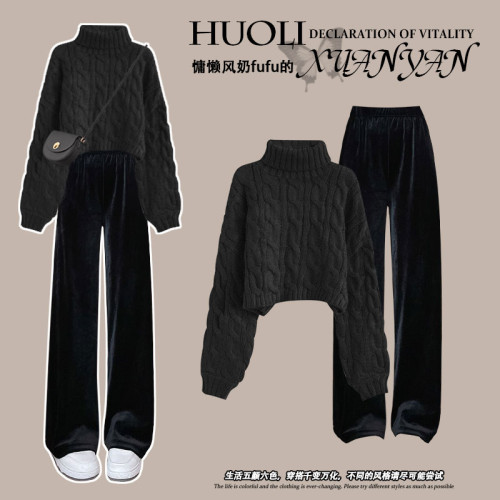 韓系秋冬穿搭灰色高領毛衣2026超火巨好看的冬裝一整套外穿針織衫