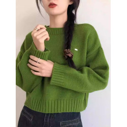 小個子設計感圓領短款毛衣女寬松加厚2025秋冬百搭針織打底衫上衣