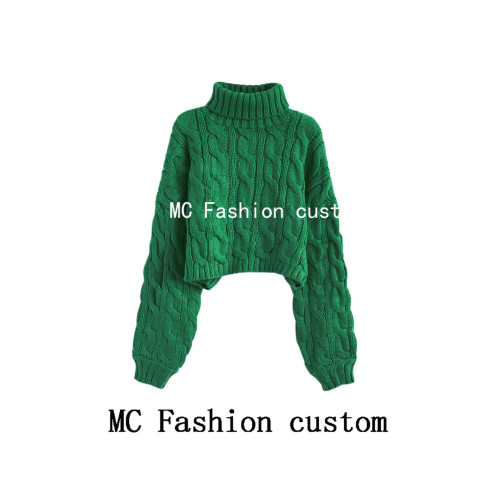 品牌折釦高領套頭短款麻花毛衣女秋冬新款慵懶風寬松加厚針織外穿 品牌折釦高領套頭短款麻花毛衣女秋冬新款慵懶風寬松加厚針織外穿