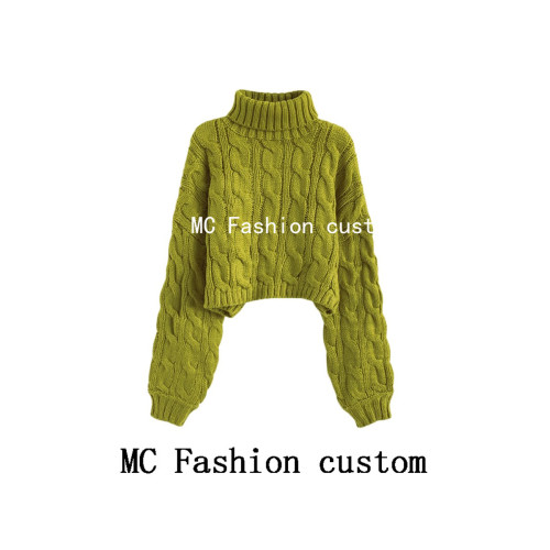 品牌折釦高領套頭短款麻花毛衣女秋冬新款慵懶風寬松加厚針織外穿 品牌折釦高領套頭短款麻花毛衣女秋冬新款慵懶風寬松加厚針織外穿