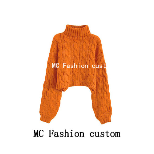 品牌折釦高領麻花毛衣女秋冬2025新款慵懶風寬松加厚短款套頭外穿