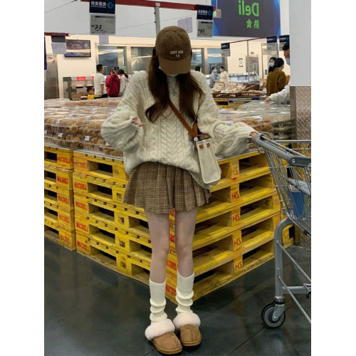 圓領套頭麻花毛衣女寬松慵懶風高級感中長款軟糯加厚針織外套上衣