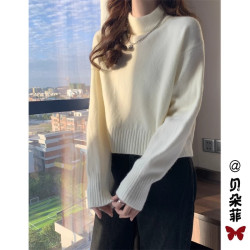 2025秋冬新款半高領純色套頭加厚毛衣女寬松內搭針織打底衫上衣潮