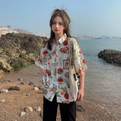 海邊度假風短袖花襯衫女夏威夷ins超仙沙灘襯衣復古港風寬松上衣