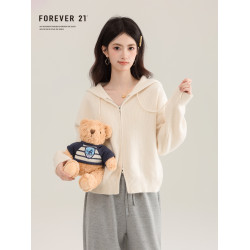 白色毛衣開衫外套女款秋冬季2025新款慵懶高級感連帽針織衫上衣