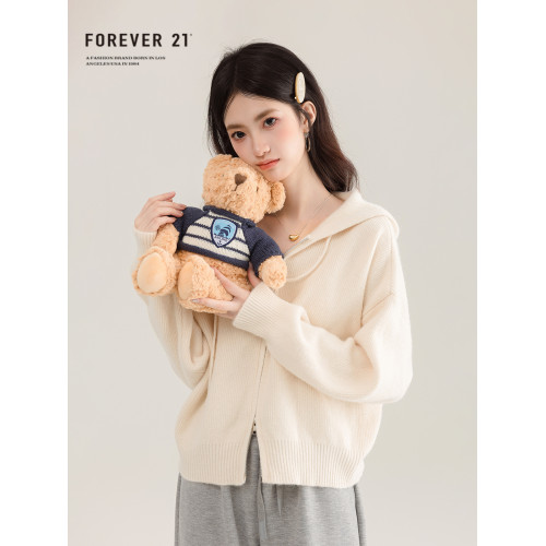 白色毛衣開衫外套女款秋冬季2025新款慵懶高級感連帽針織衫上衣