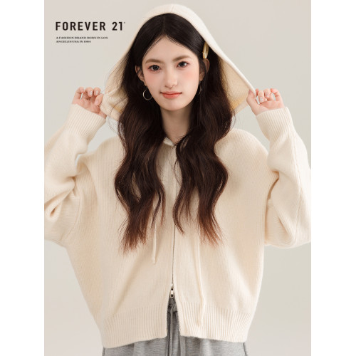 白色毛衣開衫外套女款秋冬季2025新款慵懶高級感連帽針織衫上衣