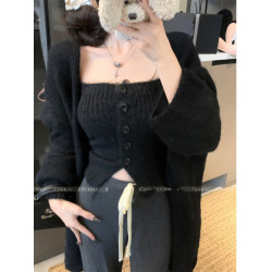 韓系慵懶風毛衣外套女秋季抹胸背心兩件套超好看寬松針織開衫上衣