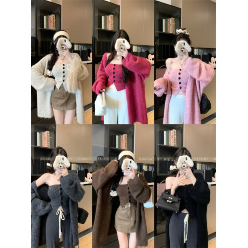 韓系慵懶風毛衣外套女秋季抹胸背心兩件套超好看寬松針織開衫上衣