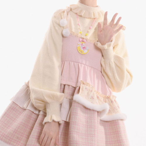 軟咩咩仿貂絨秋冬打底可愛泡泡袖Lolita高領毛衣針織保暖內搭