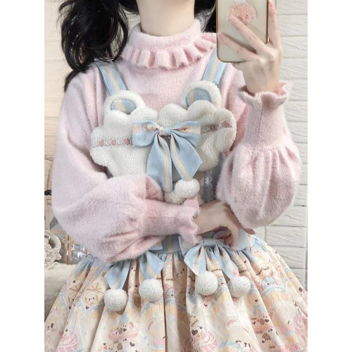 軟咩咩仿貂絨秋冬打底可愛泡泡袖Lolita高領毛衣針織保暖內搭