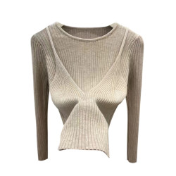 復古純欲風假兩件T恤上衣外穿針織衫女秋冬季修身顯瘦打底衫毛衣