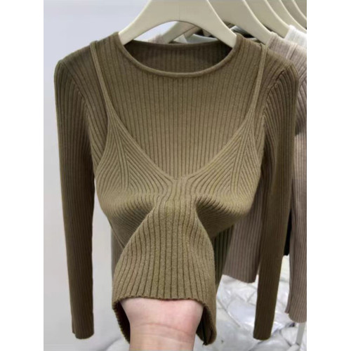 復古純欲風假兩件T恤上衣外穿針織衫女秋冬季修身顯瘦打底衫毛衣