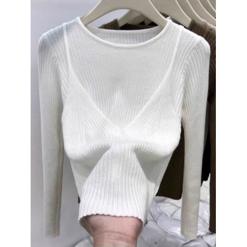 復古純欲風假兩件T恤上衣外穿針織衫女秋冬季修身顯瘦打底衫毛衣