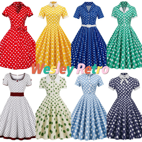 赫本氣質復古派對顯瘦年代少女感港風小衆波點年會表演舞蹈連衣裙