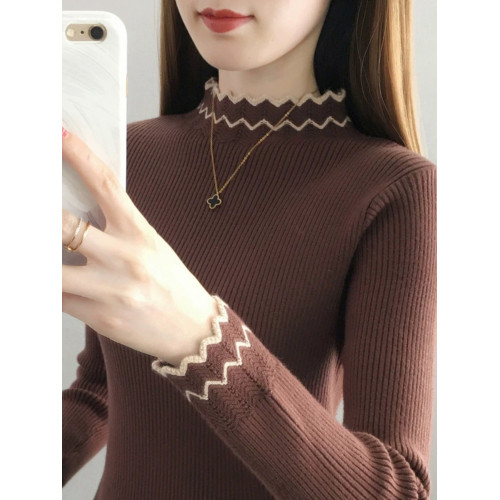 秋冬季夾色半高領打底衫毛衣女2025新款內搭長袖修身上衣針織衫女