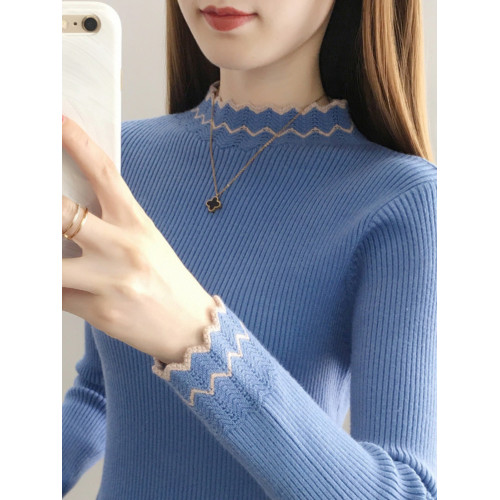 秋冬季夾色半高領打底衫毛衣女2025新款內搭長袖修身上衣針織衫女