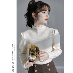 半高領毛衣女冬泡泡袖設計感小衆2025秋冬新款洋氣修身內搭打底衫