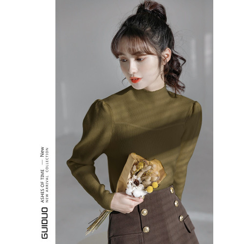 半高領毛衣女冬泡泡袖設計感小衆2025秋冬新款洋氣修身內搭打底衫