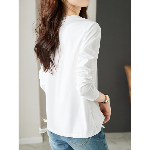 肌理感蕾絲拼接法式上衣長袖春秋新款設計感小衆打底內搭t恤外穿