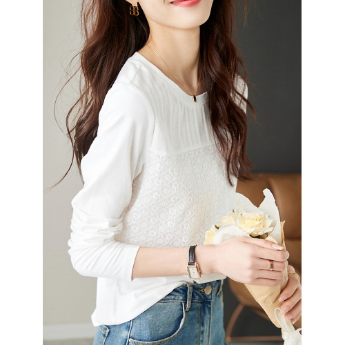 肌理感蕾絲拼接法式上衣長袖春秋新款設計感小衆打底內搭t恤外穿