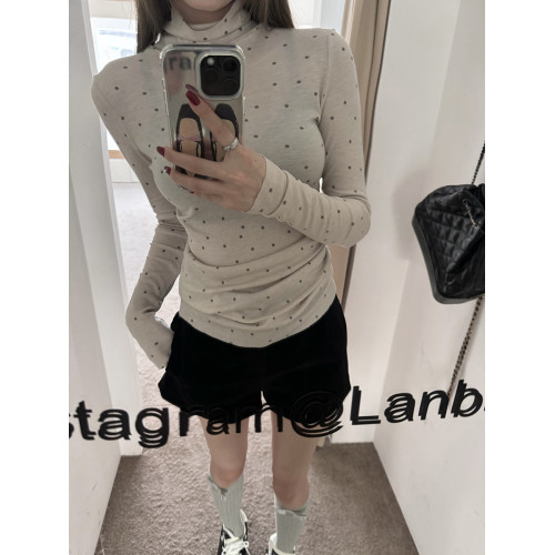 辣妹高領波點打底衫女內搭2025早春新款韓版修身曡穿長袖t恤女ins