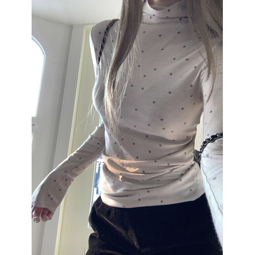 辣妹高領波點打底衫女內搭2025早春新款韓版修身曡穿長袖t恤女ins