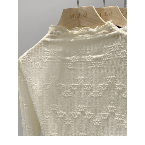 2025新款小香風蕾絲半高領打底衫女春秋法式溫柔洋氣內搭上衣曡穿