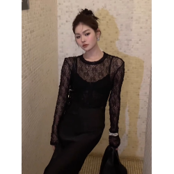 法式復古蕾絲性感長袖T恤女春夏新款設計感小衆時尚氣質顯瘦上衣