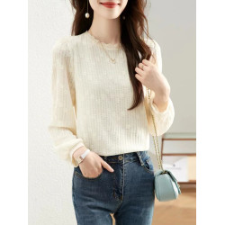 2025春秋新款燈籠袖蕾絲打底衫女高級感時尚洋氣小衫內搭長袖上衣