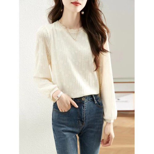 2025春秋新款燈籠袖蕾絲打底衫女高級感時尚洋氣小衫內搭長袖上衣