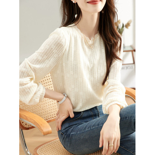 2025春秋新款燈籠袖蕾絲打底衫女高級感時尚洋氣小衫內搭長袖上衣