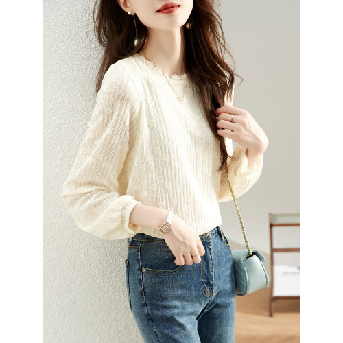 2025春秋新款燈籠袖蕾絲打底衫女高級感時尚洋氣小衫內搭長袖上衣