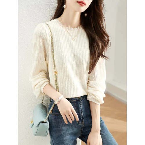 2025春秋新款燈籠袖蕾絲打底衫女高級感時尚洋氣小衫內搭長袖上衣