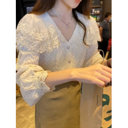 大碼女裝蕾絲襯衫胖mm遮肚顯瘦春秋超仙甜美氣質百搭長袖別致上衣