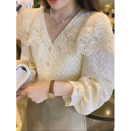 大碼女裝蕾絲襯衫胖mm遮肚顯瘦春秋超仙甜美氣質百搭長袖別致上衣