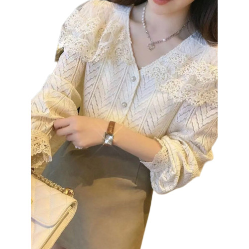 大碼女裝蕾絲襯衫胖mm遮肚顯瘦春秋超仙甜美氣質百搭長袖別致上衣